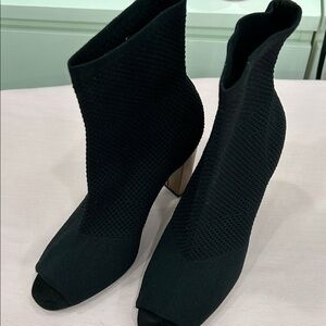 Brash Black Knit Peep-Toe Block Heel Sock Boots